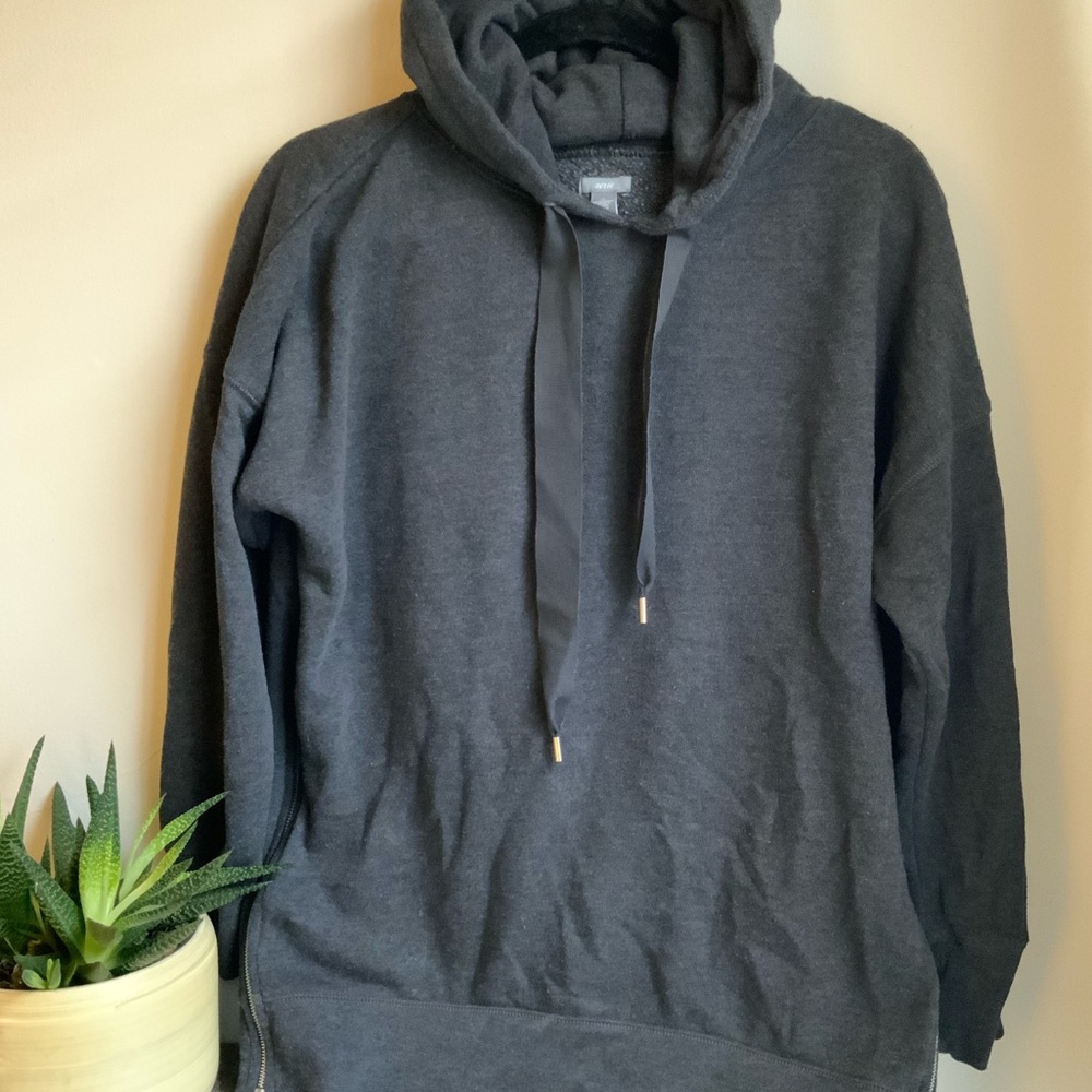 Aerie Side Zipper Hoodie Ribbon Ties Grey S